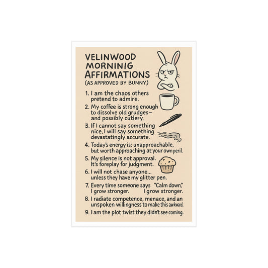 Velinwood Morning Affirmations (As Approved by Bunny)- Print