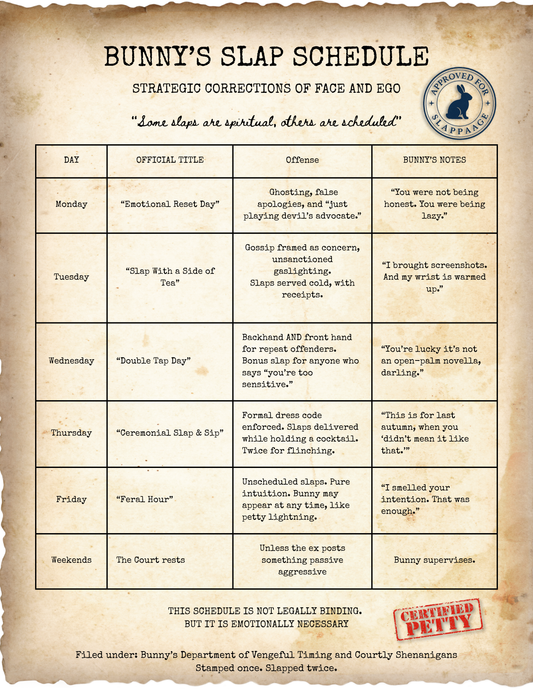 Bunny's Official Slap Schedule- Free Download
